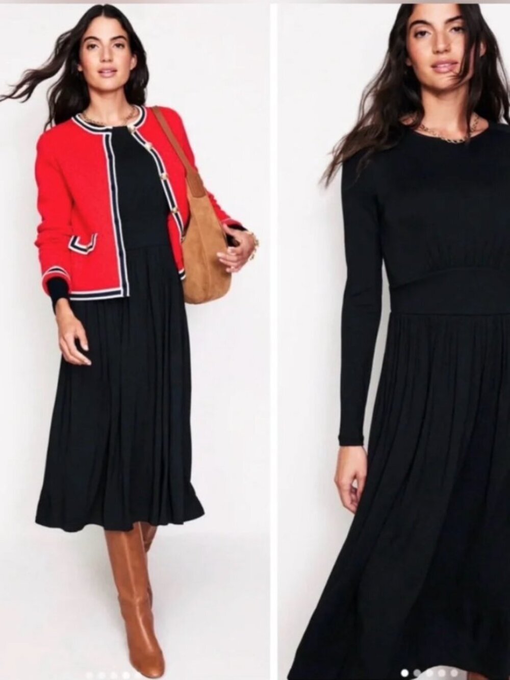 Boden Black Crewneck Midi Dress Women's 10R Long Sleeve Jersey Knit Swing Dress